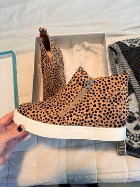 Soda leopard Print Wedge Sneaker in Tan and Black